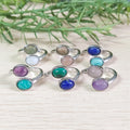 Double Stone Silver Plated Ring Fashion Jewelry Natural Rose Quartz Lapis Lazuli Oval Crystal Cabs Ring Adjustable for Women