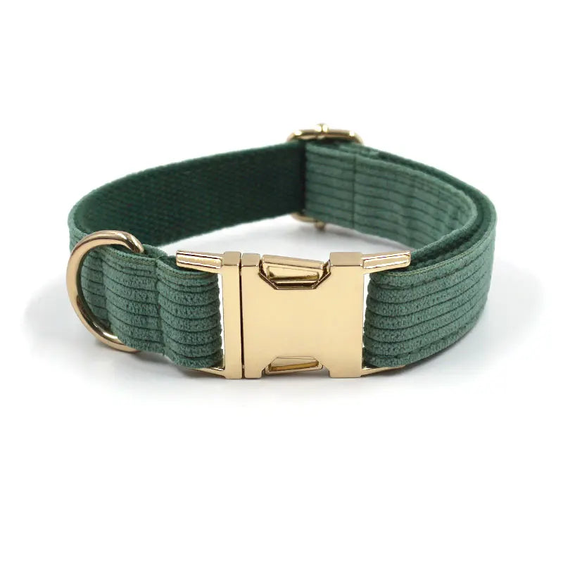 Popular Custom Adjustable Dark Green Corduroy Dog Collar Laser Engraving logo Private Label Quality Best Pet Collars