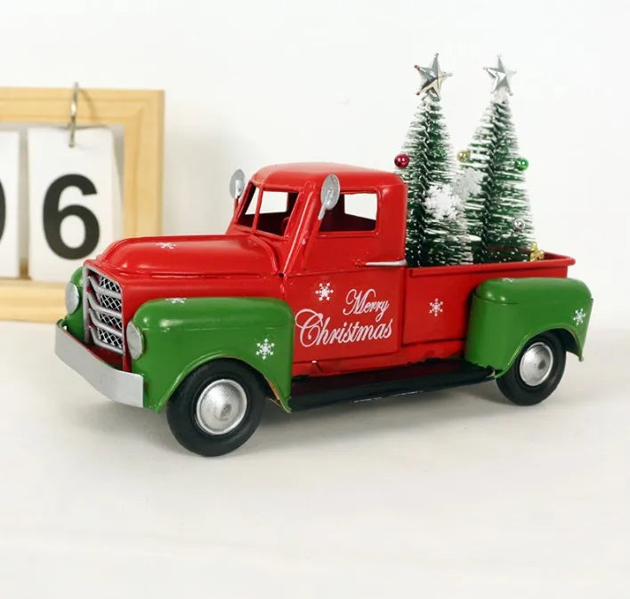 Iron Handicrafts Christmas Party Retro Red Car Decorated Christmas Metal Truck