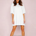 Women's Autumn Summer Long Casual Breathable 100% Cotton Short Sleeve Loose Fit T-Shirt Dress
