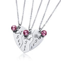 Stainless Steel Matching Big Middle Little Sister Family Charm Necklace Broken Heart Three Puzzle Pendant Enamel Jewelry