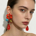 Vintage Boho Resin Flower Drop Earrings Colorful Enamel & Rhinestone Boho Statement Earrings Vintage Earrings for Women