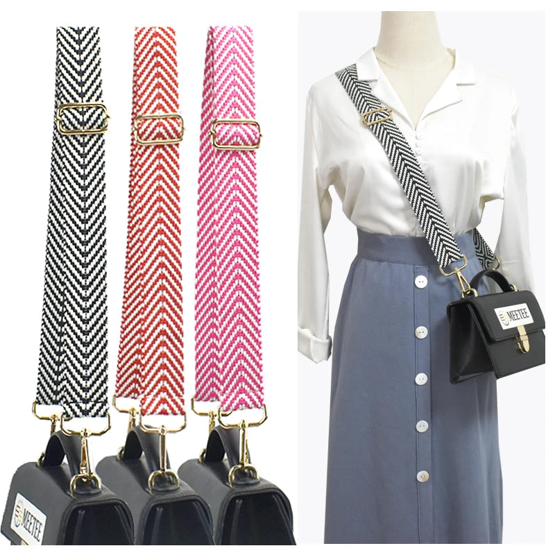 For Meetee B-J2018 New Fashion Adjustable Long Shoulder Strap Bag Accessories Woven V Print Striped Polyester Webbing