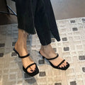 Wearing slippers Outside Women's High-end Black Thin Belts square Toe Open-toe Stiletto Heels High-heeled Sandals with Skirts