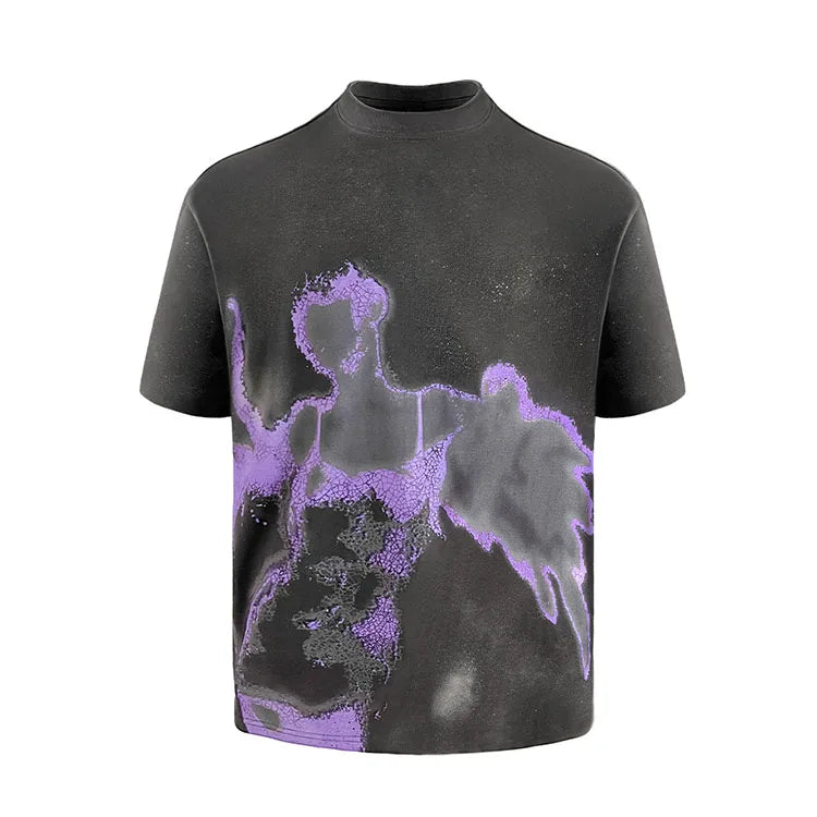 OEM Custom High Street Graphic Printing Men's T Shirt Casual Crew Neck Collar Distressed Men's T Shirt
