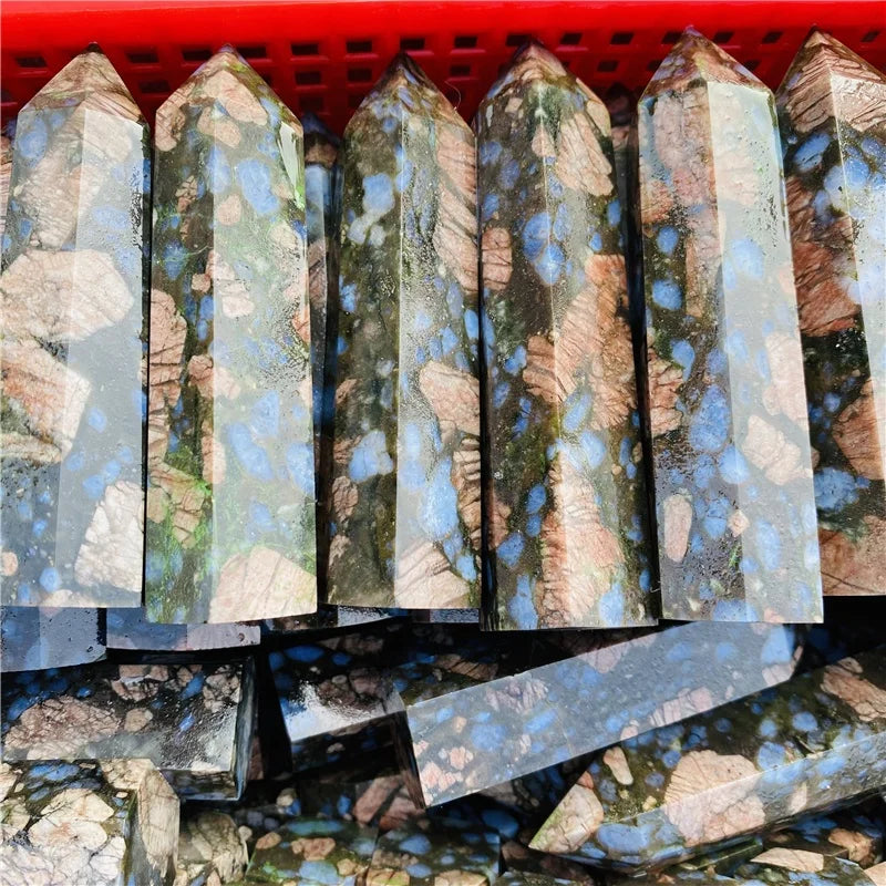 Wholesale natural crystal stone wand glaucophane tower llanite point for healing