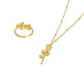 Pendant Necklace Female Clavicle Necklace Flower Ring Stainless Steel Jewelry Set