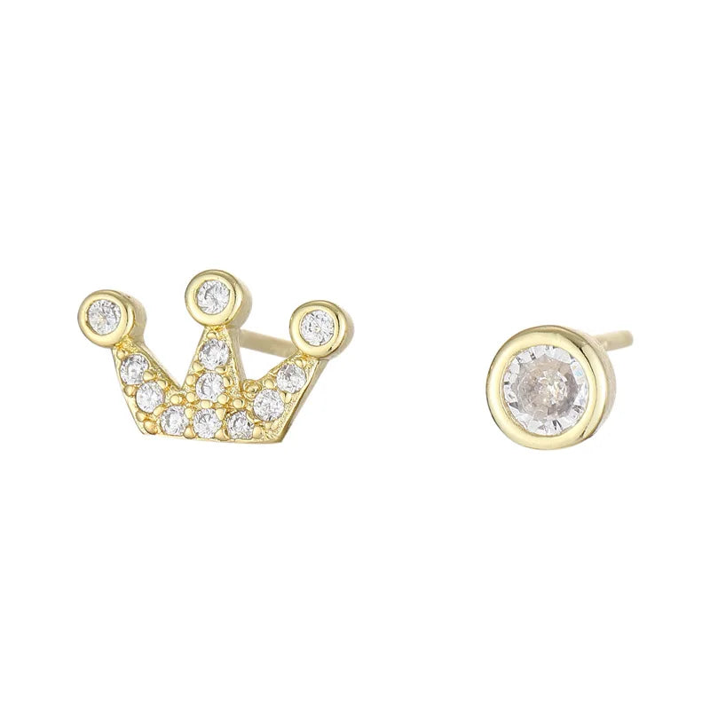 925 Sterling Silver Female Ins Asymmetric Crown Earrings Gold Plated Simple Temperament Exquisite Niche for Weddings Cute Style