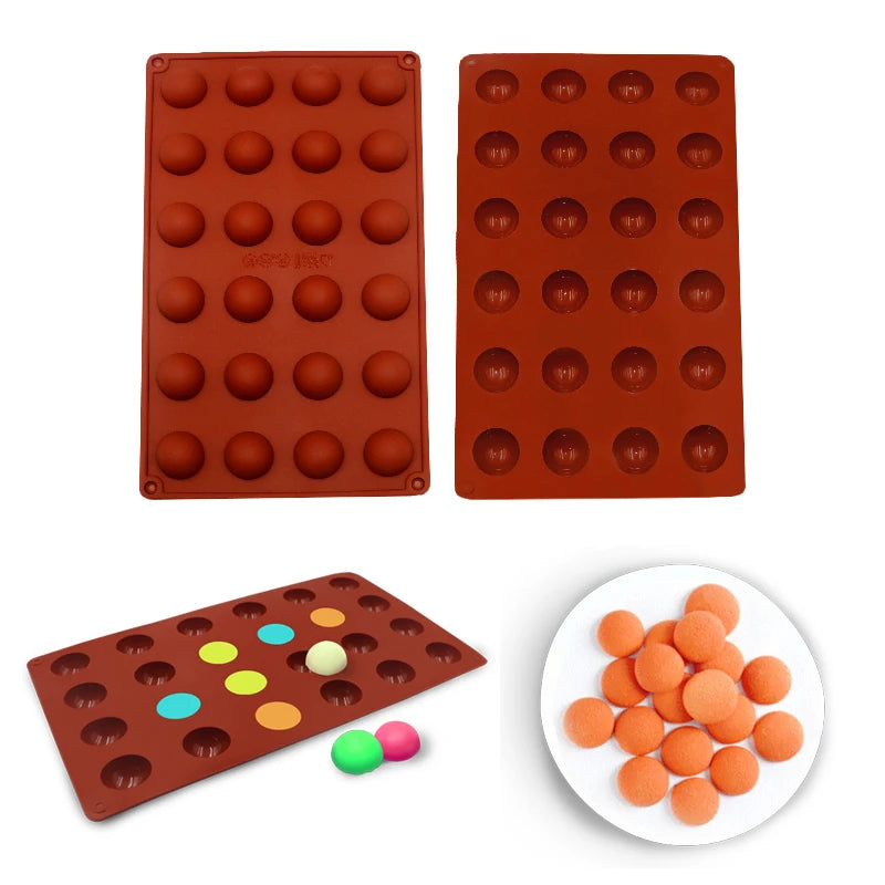 24-Hole Round Silicone Mold Half Sphere for Cakes Jelly Pudding Handmade Items for Household Use