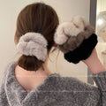 Korean Luxury Plush Scrunchie for Women Elastic Furry Hair Tie Girls Black Soft Hair Bands Big Fuzzy Crunchy for Hair Accessory