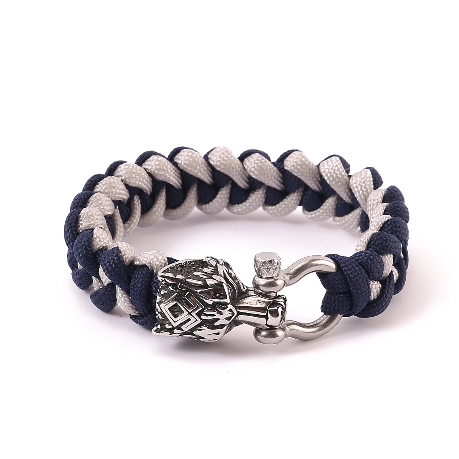 Viking Themed Jewelry Wholesale Handmade Paracord Wristband Stainless Steel Wolf Bracelet Jewelry