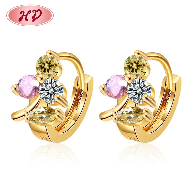 Factory Supply Summer Arrival Jewelry Lovely Grass Flower Fruit Creative Brass Huggie Earrings for Ladies