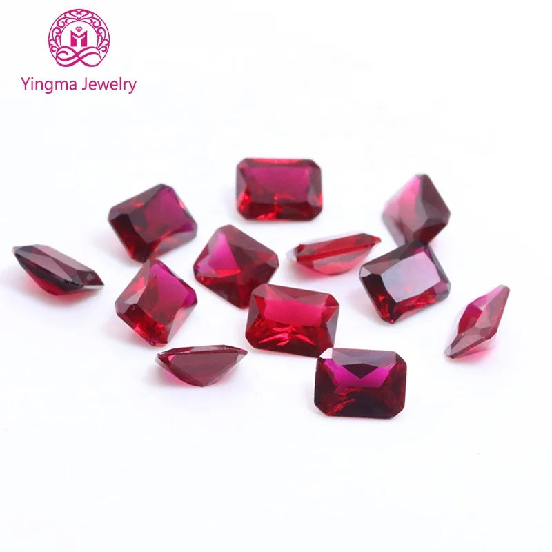 Best Popular Rectangle Octagon Gems 8# Red Corundum Stone 4*6mm-8*10mm Loose Ruby Synthetic Corundum High Temperature Resistance