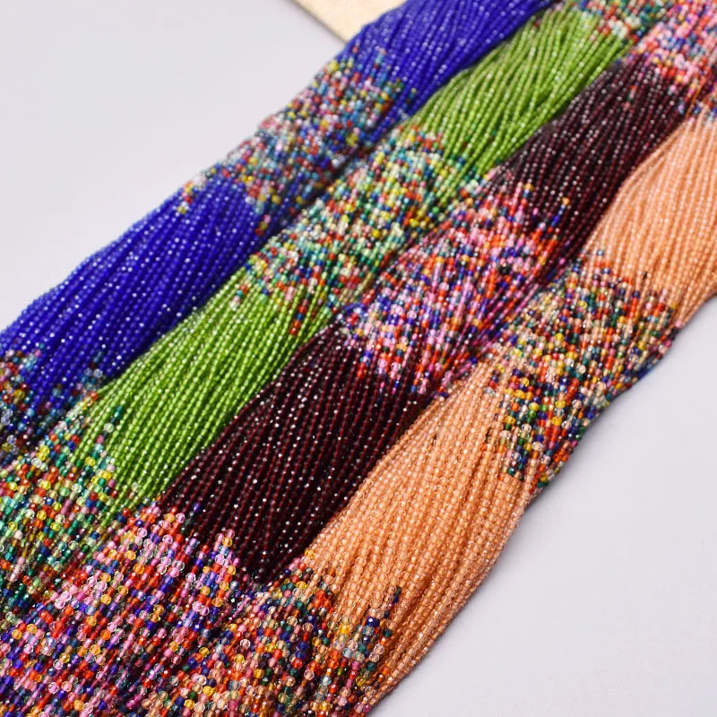 Boho Color 2rmm Crystal Glass Beads Small Seed Round Faceted Loose Spacer Beads for Jewelry Making DIY a String Making Necklace