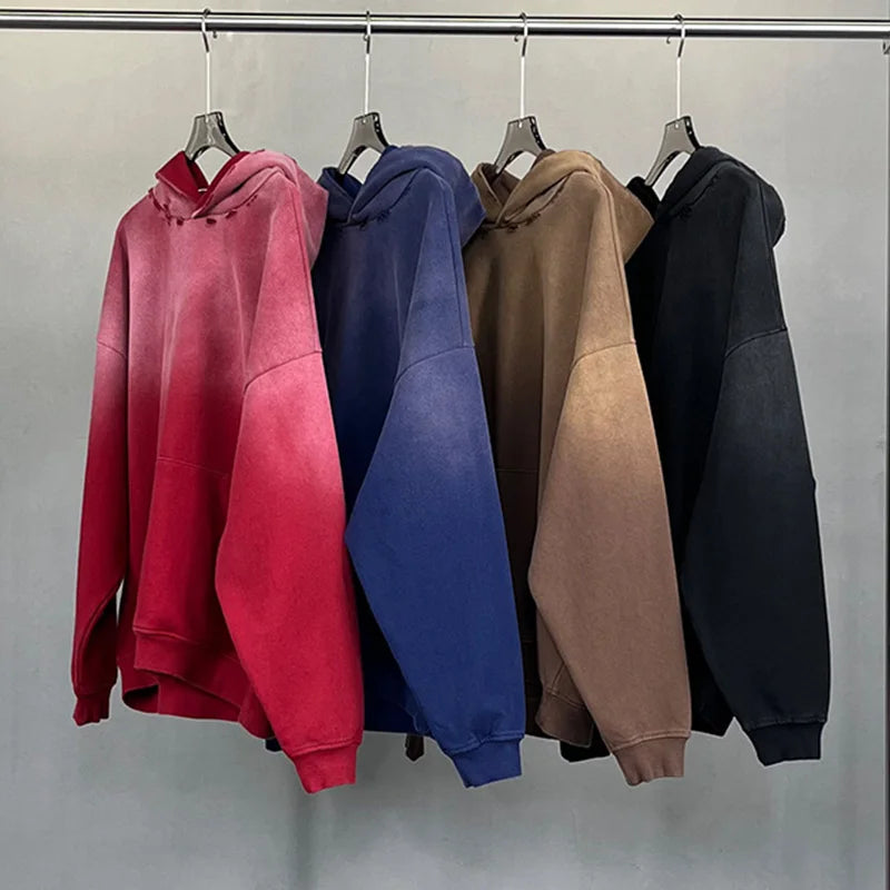 Blank Heavyweight Streetwear Washed 500 Gsm Stonewash Acid Wash Custom Men's Hoodies Sweatshirts 100% Cotton Print Regular Fit