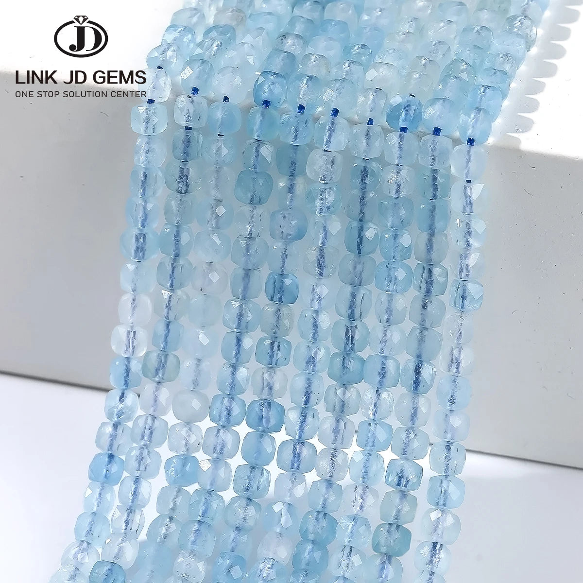 JD GEMS 4-5mm Natural Aquamarine Faceted Square Beads Smooth Loose Beads for DIY Jewelry Making Accessories