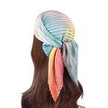 MIO 70*70cm Fashion Printed Head Scarf Wrap for Women Gradient Color Pleated Square Scarf Elegant Wrinkled Bandana Scarf