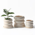 Custom Beige Stacked Round Ceramic Succulents Flower Pots for Home & Garden Contemporary Style