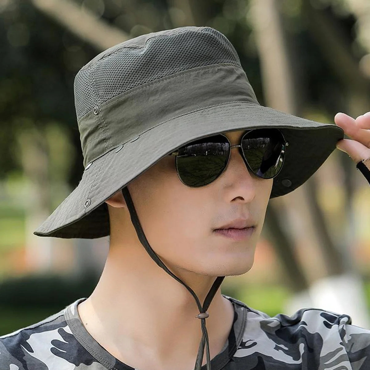 Men Outdoor UV Protection Ear Flap Neck Cover Sun Hat Cap Fishing Hunting Hiking