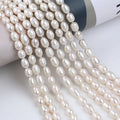 Zhuji Wholesale Natural 7-8mm White Freshwater Rice Pearl Strands Loose Oval Shape Oval Beads for Jewelry Making