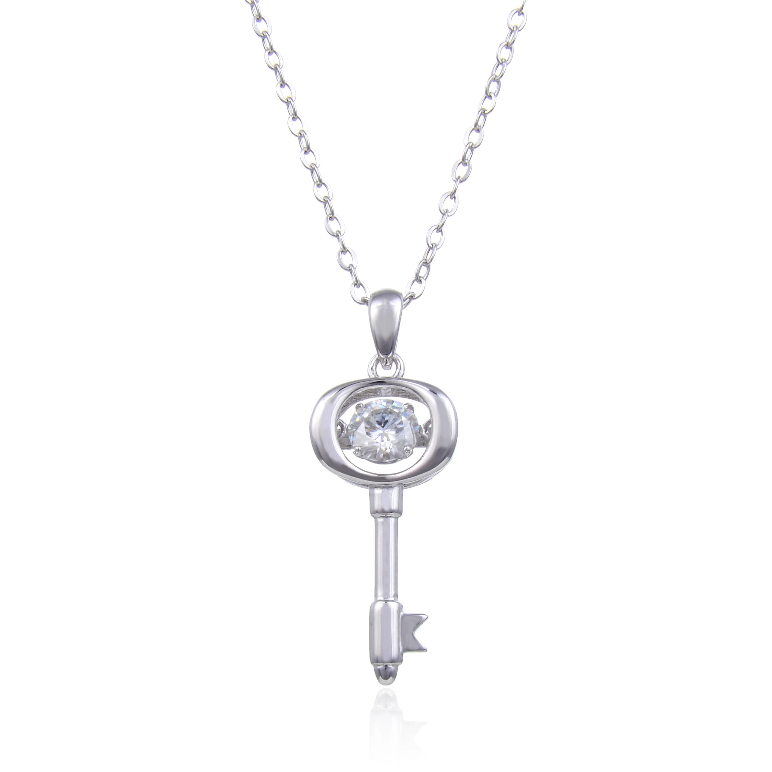 Abiding Jewelry Trendy Style Key Shape 5mm Moissanite Diamond Sterling Silver Necklace for Women Jewelry