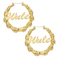 Custom Name Christmas Gift 30-100 mm Hip Hop Big Gold Plated Bamboo Earrings Stainless Steel Heart Circle  Shape Women Jewelry