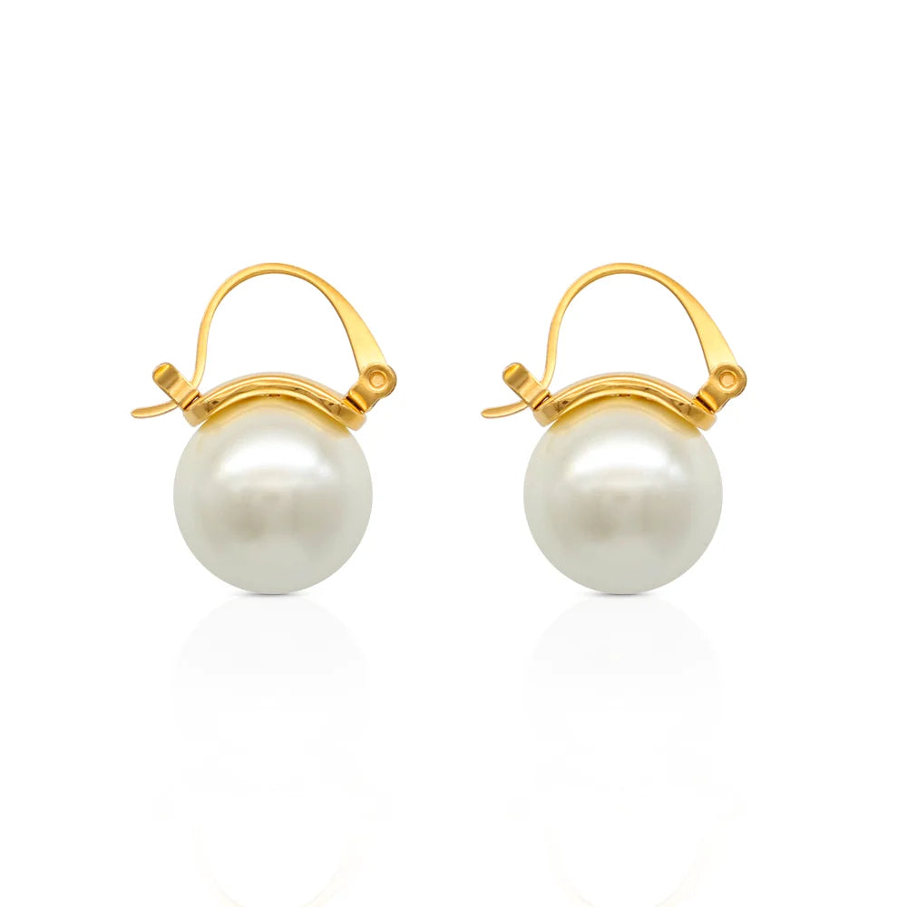 Chris April  Fashion Jewelry 316L Stainless Steel PVD Gold Plated Minimalist Pearl Earrings