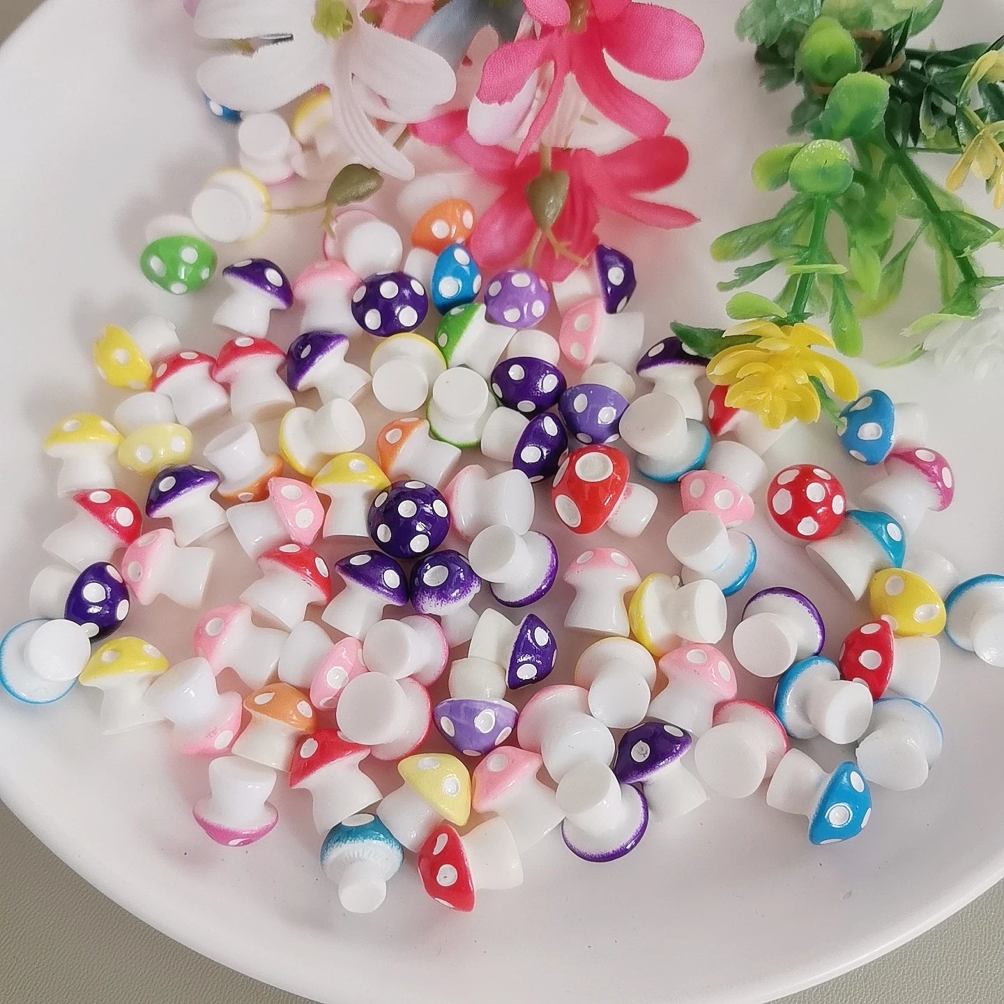 Resin Colorful Mini Mushroom 3D Miniature 6 Dots Scrapbook Crafts DIY Embellishments Phone Decoration