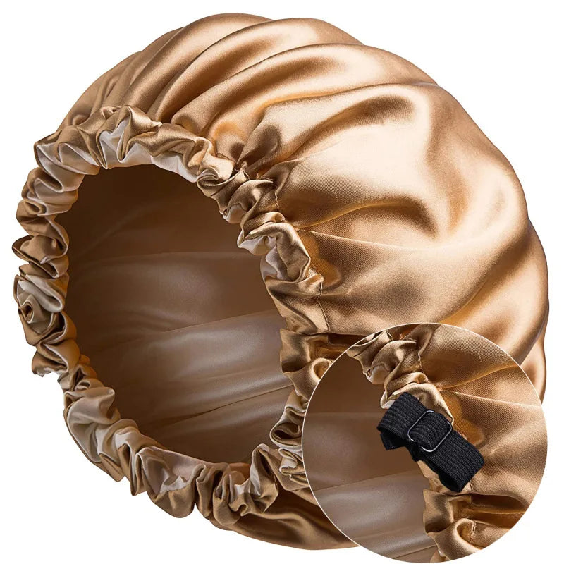 Satin Bonnet Wholesale Adjustable Double Sided Silky Satin Hair Wrap Reversible Hair Bonnet With Button