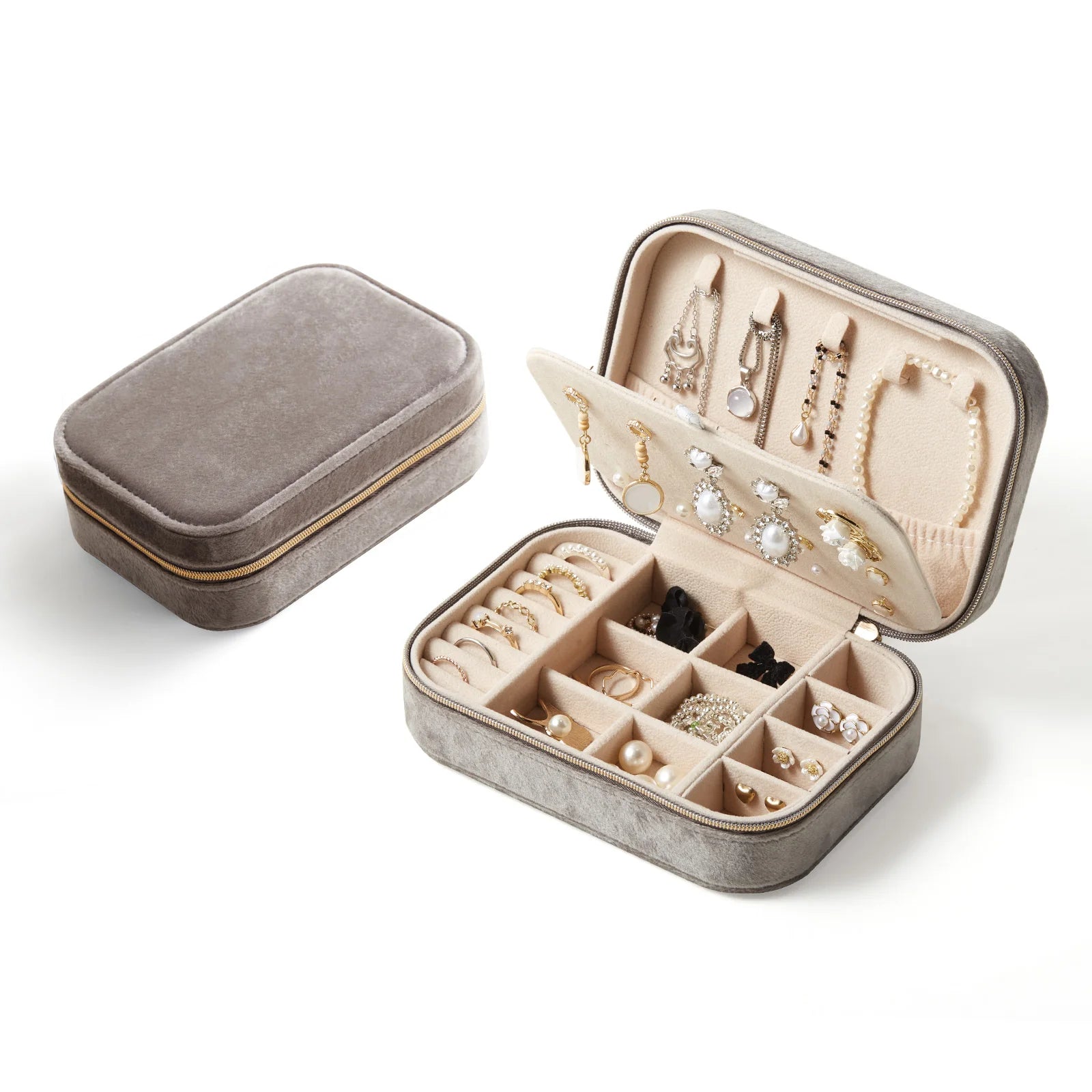 Wholesale Custom Logo Travel Velvet Fabric Jewelry Box Small Luxury Plush Ring Earring Necklace Jewellery Boxes Gift Organizer