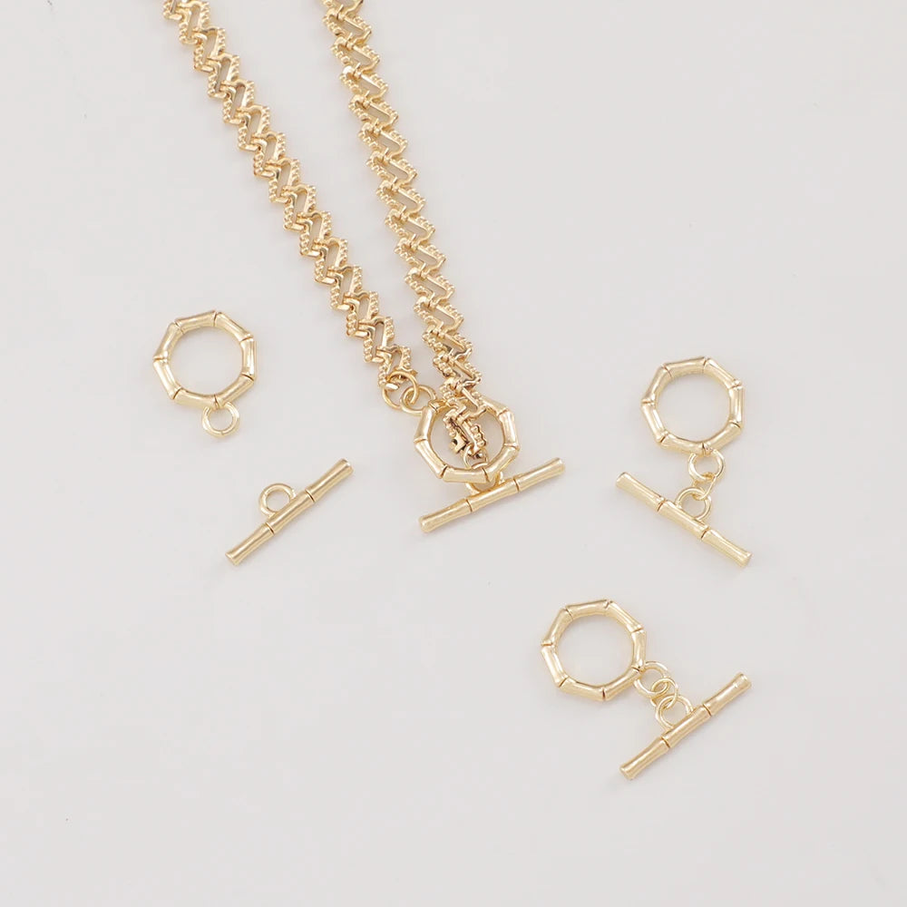 Gold Plated OT Toggle Clasp 18K Heart Keychain Clasp Jewelry Making Findings Brass Clasps Heptagon Frosted