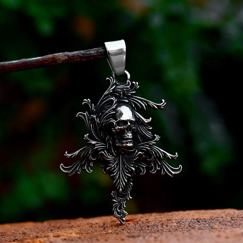 SS8-1062P New Design 316L Stainless Steel Skull Flame Pendant for Men Unique Design Vintage Jewelry Punk Biker Gothic Jewelry