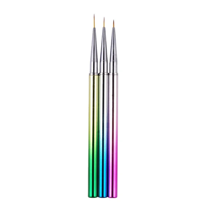 Gradient Colorful Pink Metal Handle 3 Pcs Nylon Hair Painting Line Private Label Nail Art Liner Detail Nail Brush