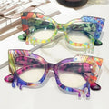 2025 New Arrival Trendy Personalized Colorful Cat Eye Anti Blue Light Eyewear Colored Pattern Prescription Myopia Glasses Frame