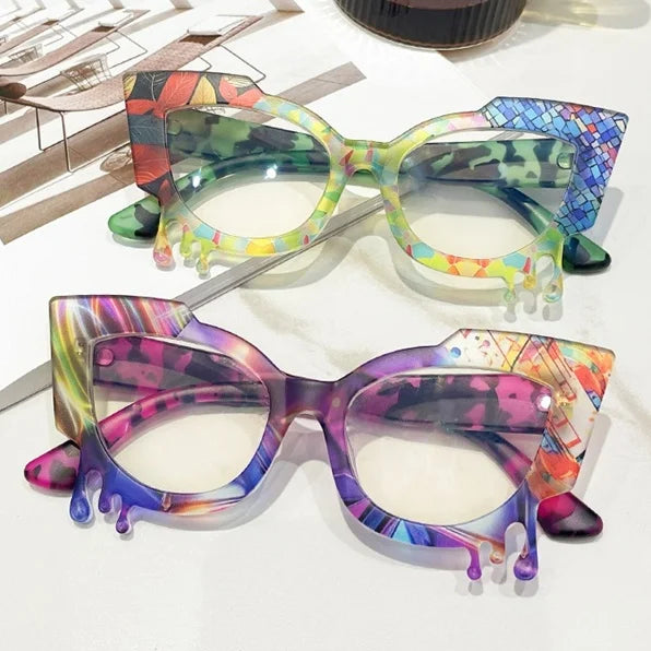 2025 New Arrival Trendy Personalized Colorful Cat Eye Anti Blue Light Eyewear Colored Pattern Prescription Myopia Glasses Frame
