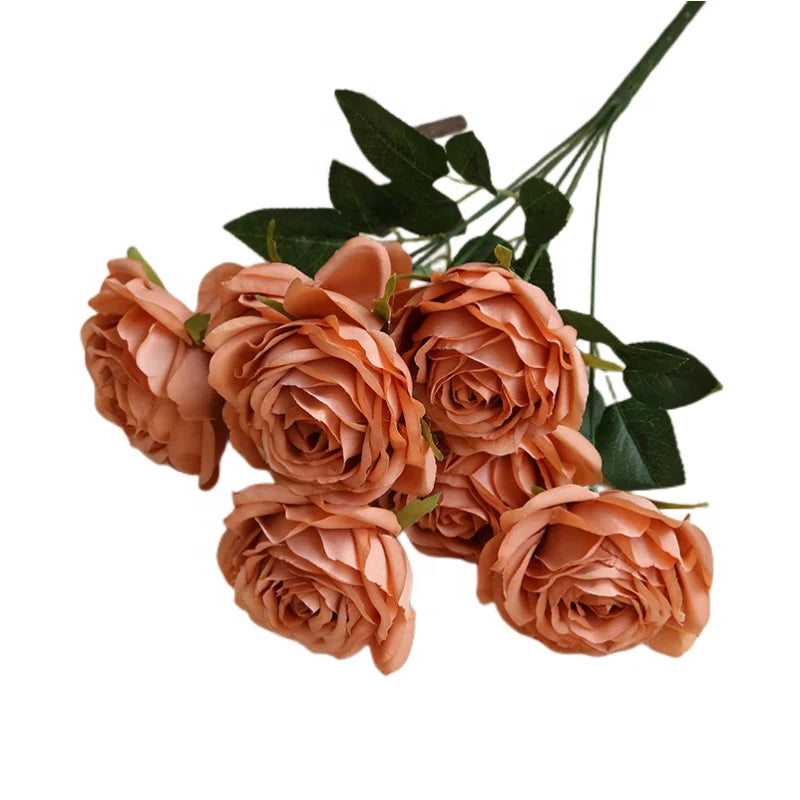 High Quality 7 Heads Silk Roses Bushes Artificial Flowers Rose bunch for Home Wedding Decor