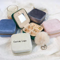 Custom Logo Square Storage Mirror Case Organizer Travel Jewelry Box with Velvet Zipper Plush Material for Necklaces Earrings