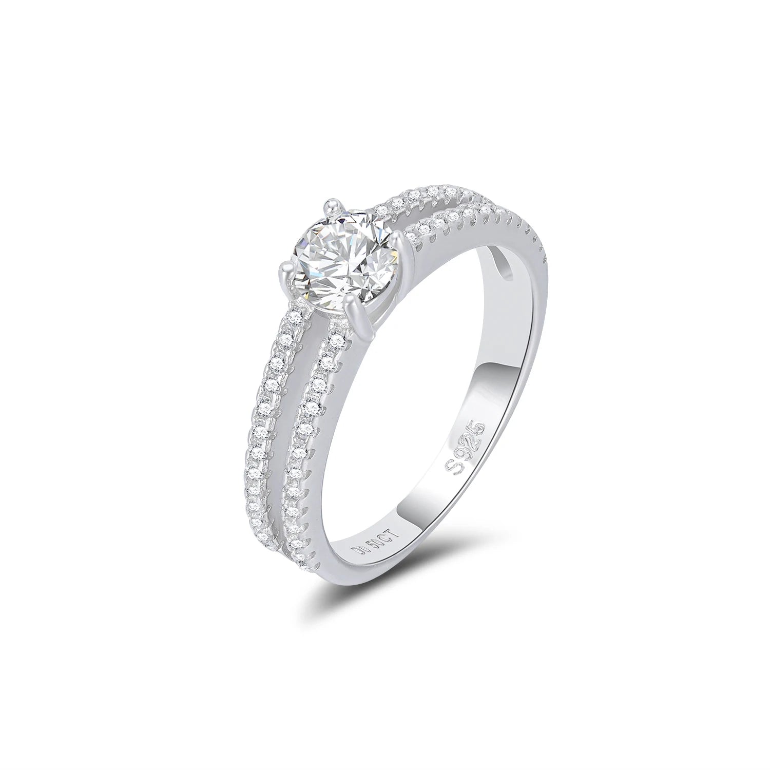 YBO 0.5 Carat VVS Round Brilliant Moissanite 925 Sterling Silver Engagement & Wedding Rings for Parties