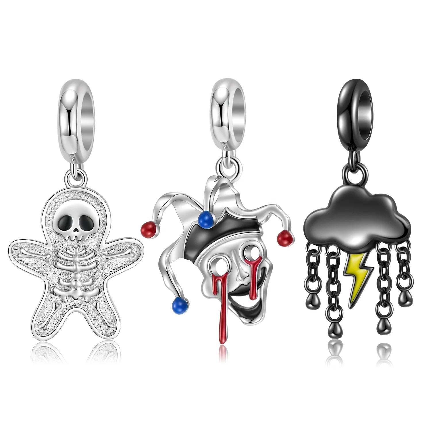 Dark Cloud Clown Pendant Skull Gingerbread Man Charm 925 Sterling Silver Beads for Women Charm Bracelet Jewelry Gift Have Stock