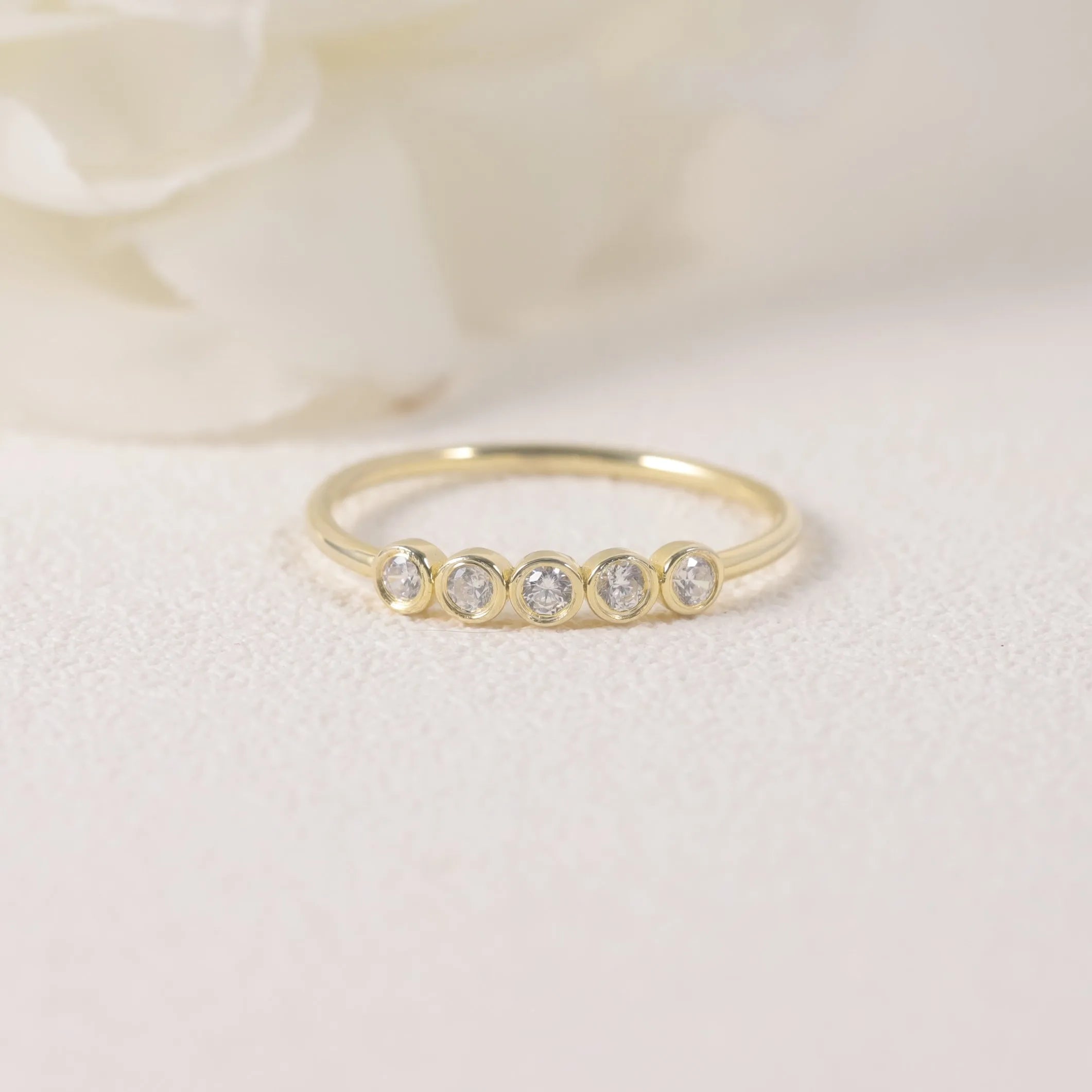 5 Stone Fine Jewelry Bubble Diamond Ring 14K Gold Bezel Set 2MM Moissanite Wedding Bands Ring for Ladies