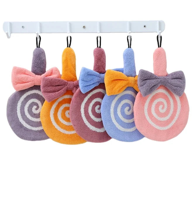 Coral Fleece Soft Lollipop Shape Hanging Hand Towels Home Creative Cute Hand Towels