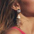 2025 New Arrival Fashion Jewelry Trendy Retro Unique Design Alloy Fish Bone Earrings Enamel Black Gold Fish Dangle Earrings