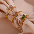 Ins Style Colored Crystal Zircon Butterfly Finger Ring 18K Gold Plated Stainless Steel Butterfly Rings Jewelry for Women