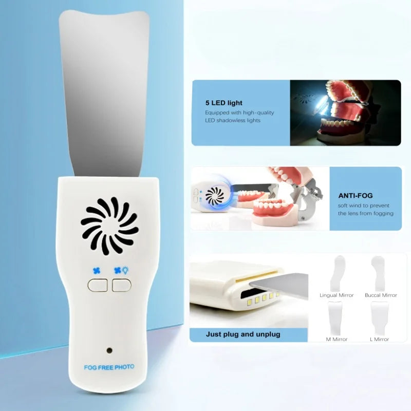 Dental Anti-Fog Mirrors Set Fog Free Intraoral Photography Stainless Steel Mirror with LED Light Orthodontic Reflectors