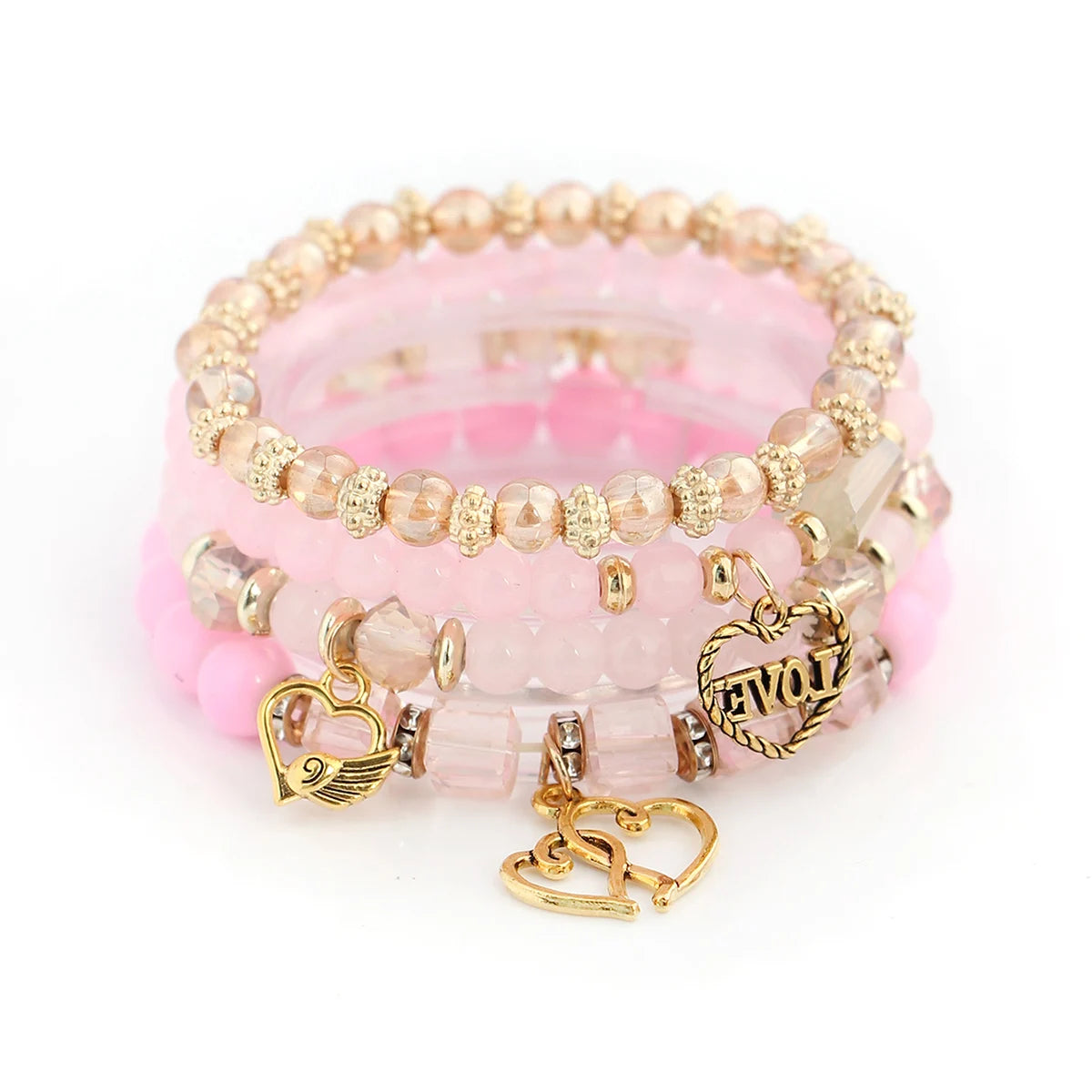 Bohemian Stackable Love Heart Pendant Bracelets Glass Beaded Handmade Crystal Bracelet Set Women