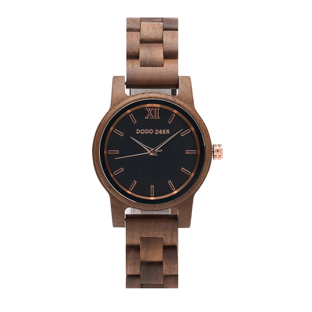 2025 Antique Fashion Quartz Custom Ultra-Thin 16mm Band Pointer Dial Walnut Wood Watch for Women
