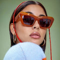 UNOC Modern Cat Eye Sunglasses Wide Leg Personality Triangle Glasses 2022 Retro Hip Hop Cheap Women Sunglasses