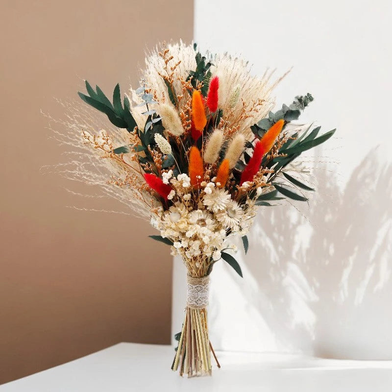 G84 Christmas Tree Fall Decorations for Home Autumn Boho Decor Aesthetic Fall Flowers for Vase Dried Orange Pampas Grass Bouquet