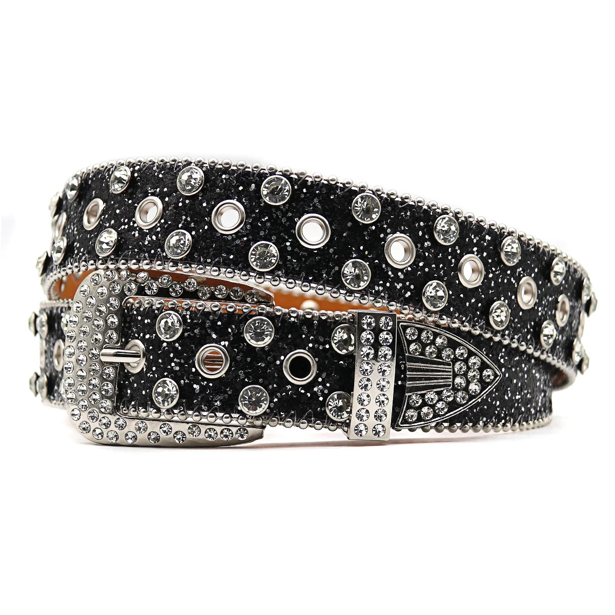 Western Luxury Crystal Alloy Buckle Women's Belt with Rhinestone Embedded Design Punk Fashion Trend PU Leather 3.5cm Width