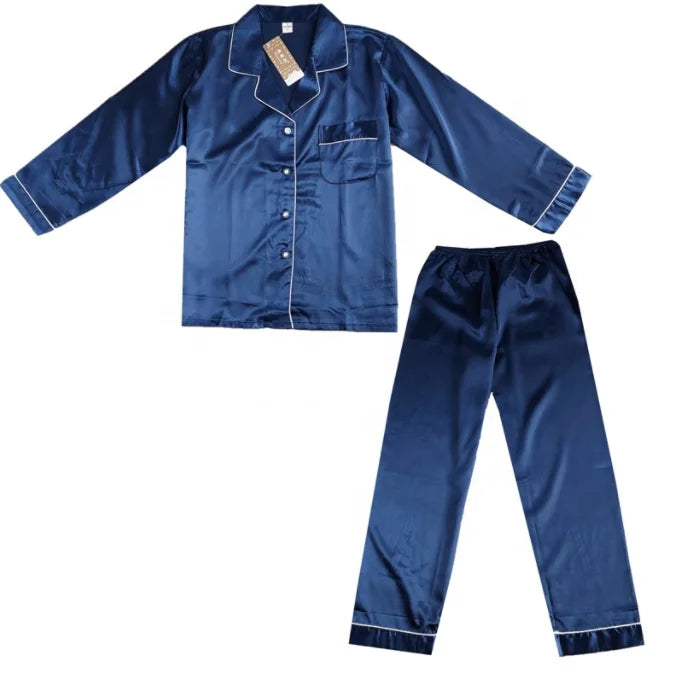 Wholesale Comfortable Couple Pajamas Silk 2-piece Set Nightwear Long or Short Sleeve Homewear